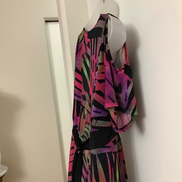 Colorful cold-shoulder dress Sz XL 41/42 bust - Picture 2 of 7
